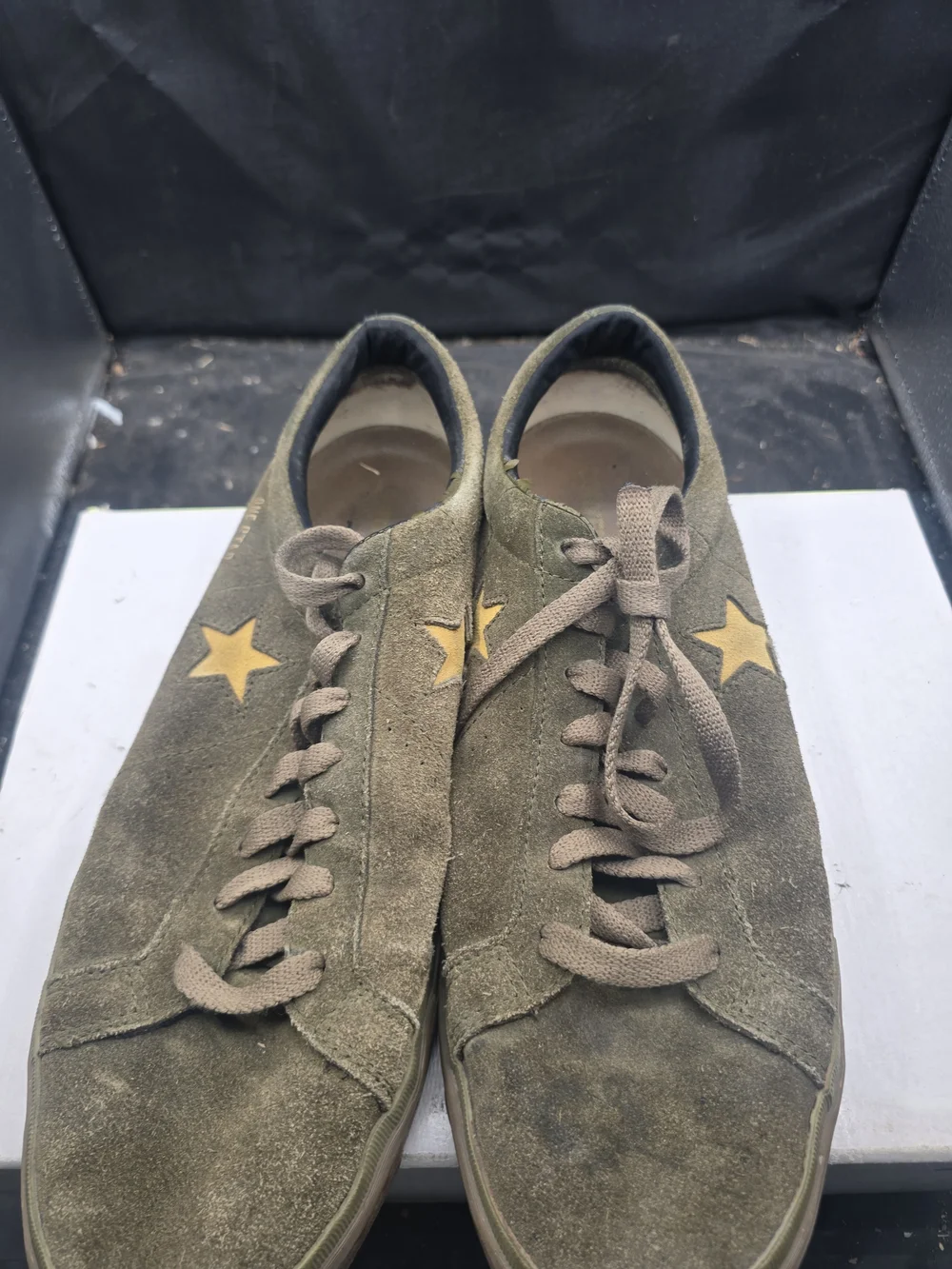 Converse Olive Green Suede Sneakers‎ with Yellow Star Accents